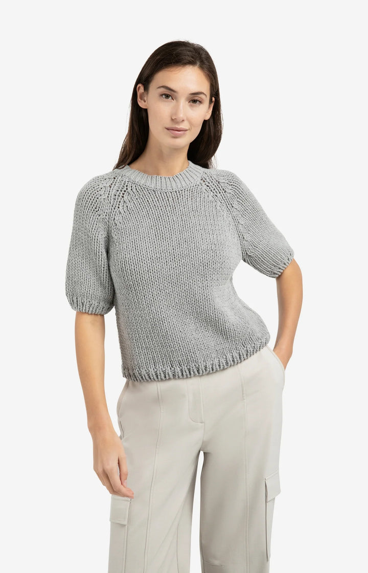 YAYA Grauer, kurzärmeliger Grobstrickpullover