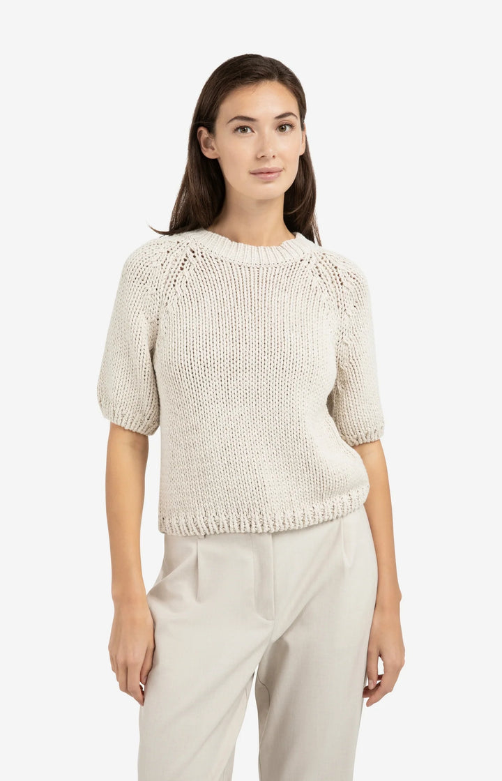 YAYA Beige Kurzarm Grobstrickpullover