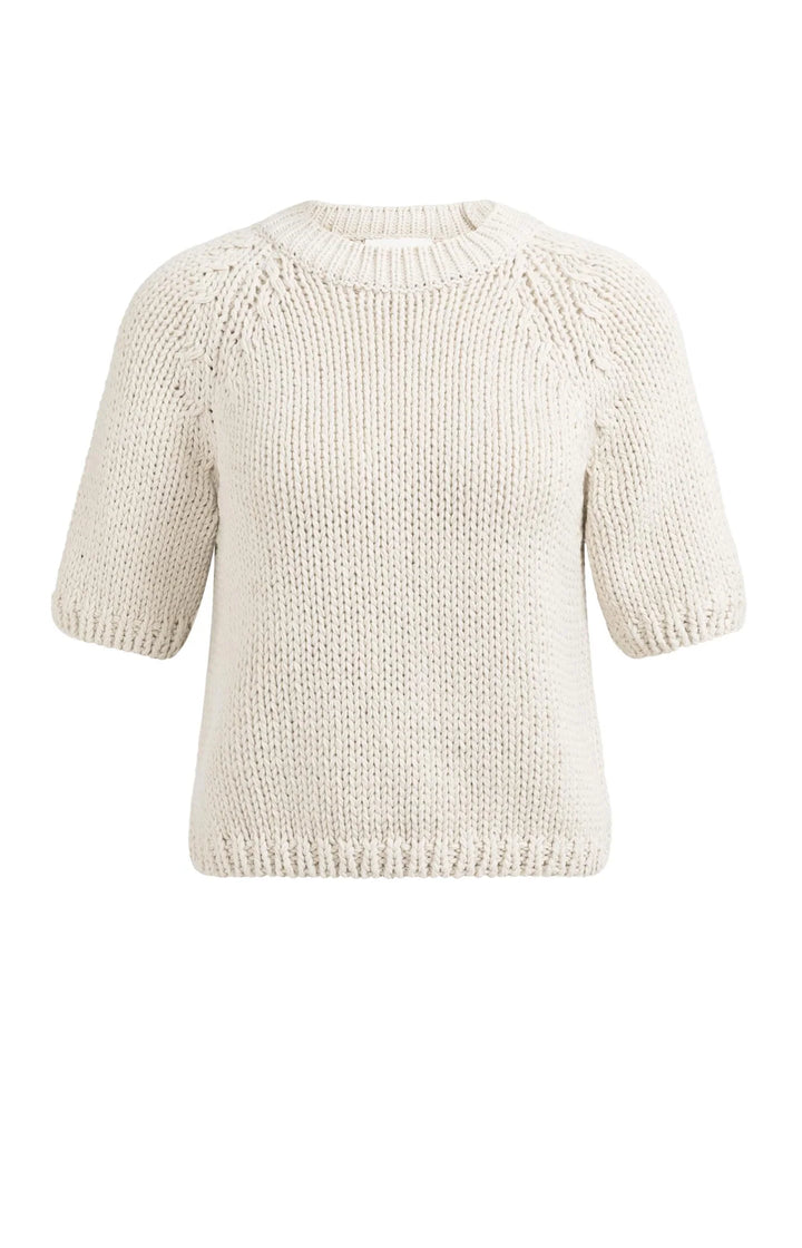 YAYA Beige Kurzarm Grobstrickpullover