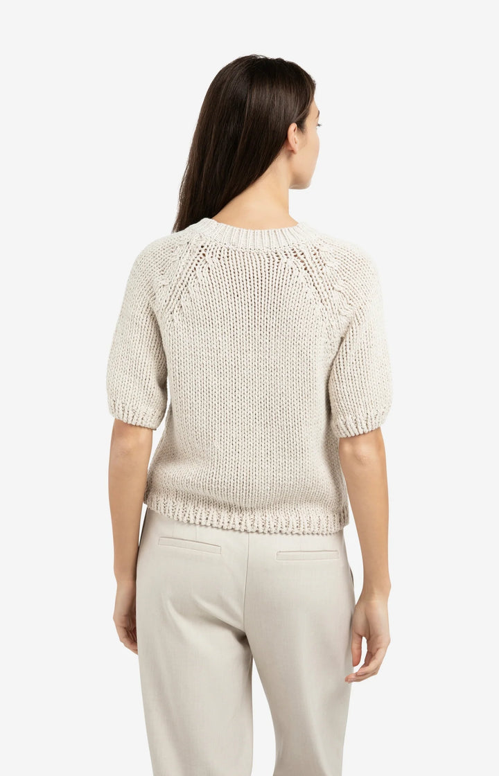 YAYA Beige Kurzarm Grobstrickpullover