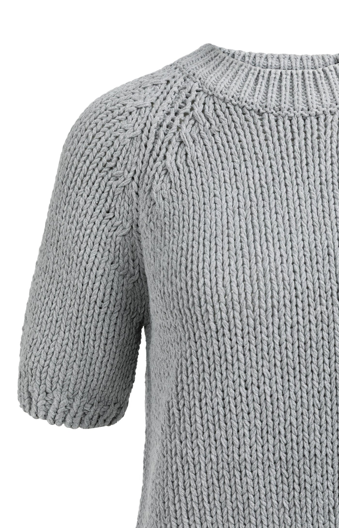 YAYA Grauer, kurzärmeliger Grobstrickpullover