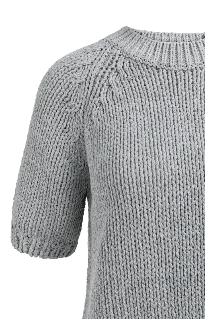 YAYA Grauer, kurzärmeliger Grobstrickpullover