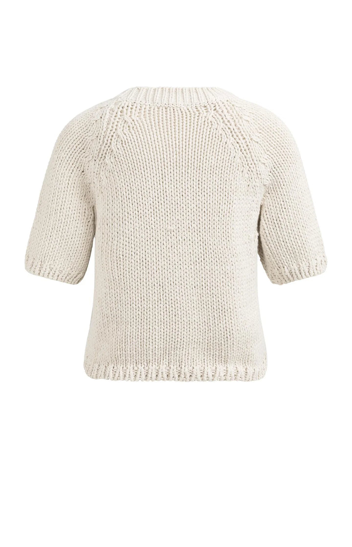 YAYA Beige Kurzarm Grobstrickpullover