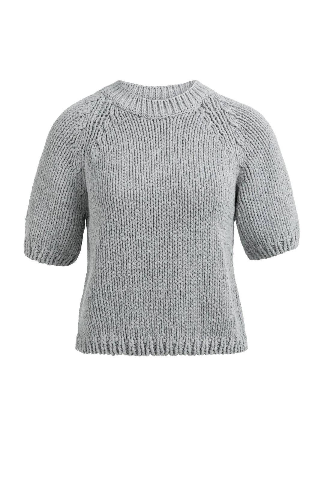 YAYA Grauer, kurzärmeliger Grobstrickpullover
