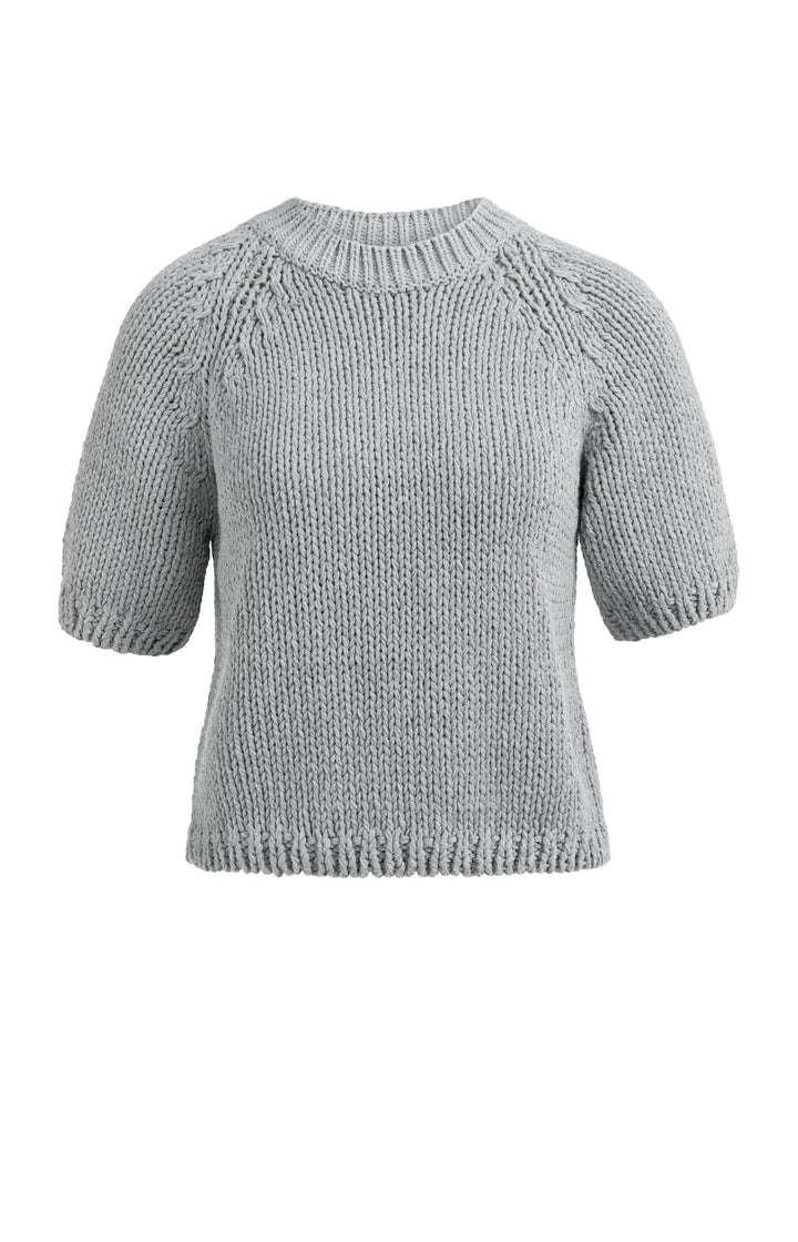 YAYA Grauer, kurzärmeliger Grobstrickpullover