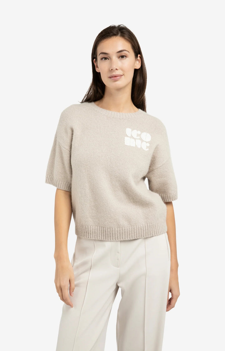 YAYA Kurzarm-Strickpullover mit Kunstdruck