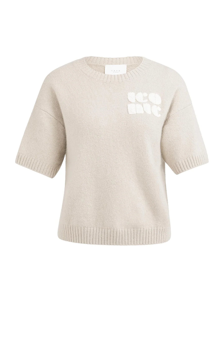 YAYA Kurzarm-Strickpullover mit Kunstdruck