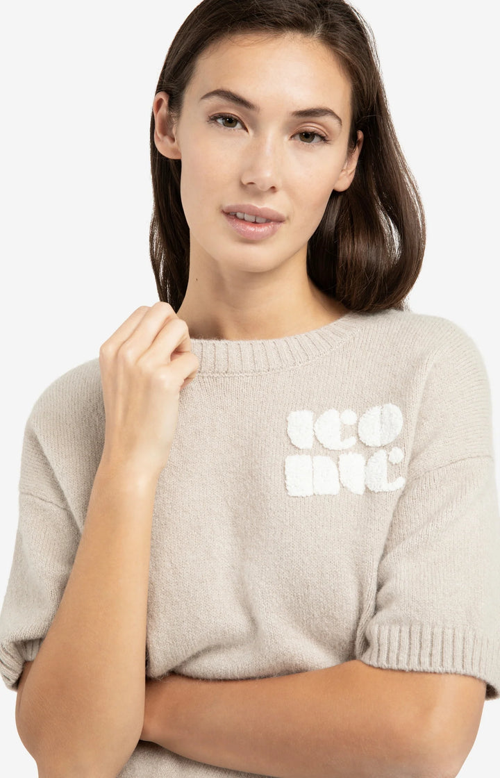 YAYA Kurzarm-Strickpullover mit Kunstdruck