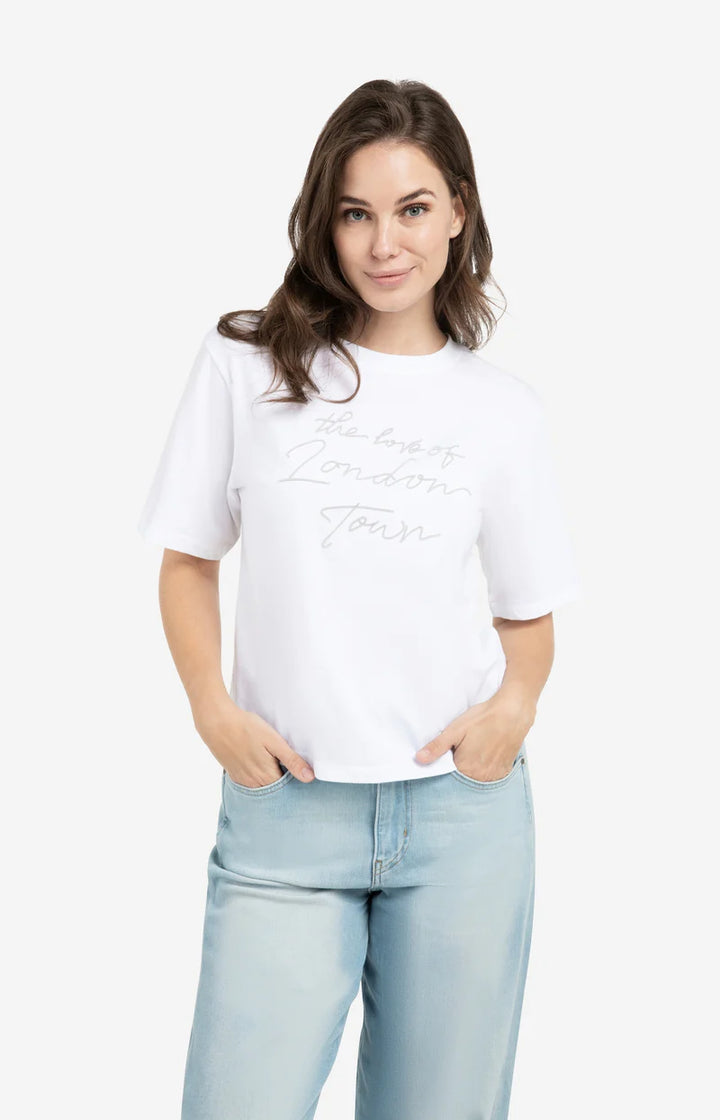 YAYA Blaues Oberteil mit weichem Flockdruck