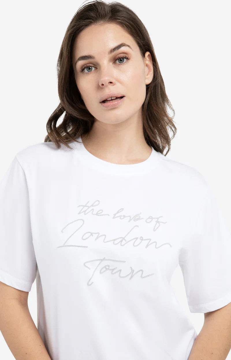 YAYA Blaues Oberteil mit weichem Flockdruck