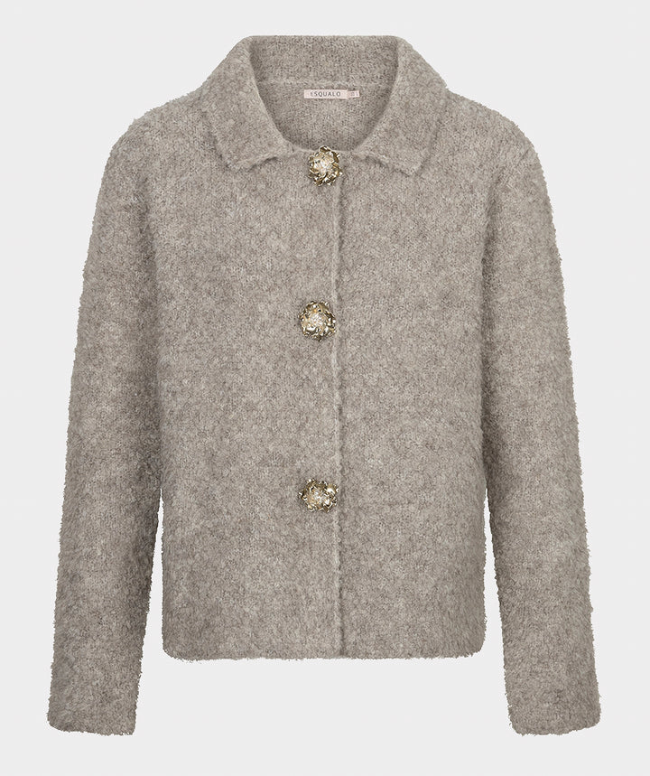 EsQualo Flower Button Cardigan, Grey