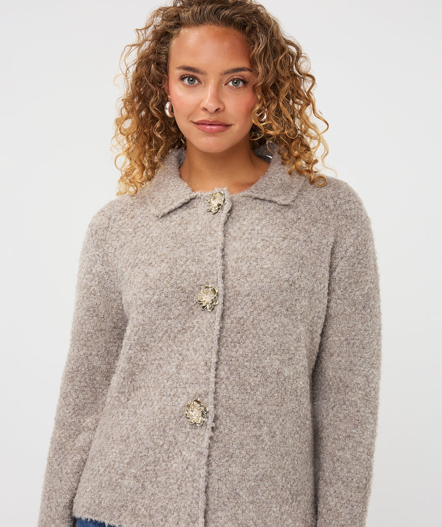 EsQualo Flower Button Cardigan, Grey