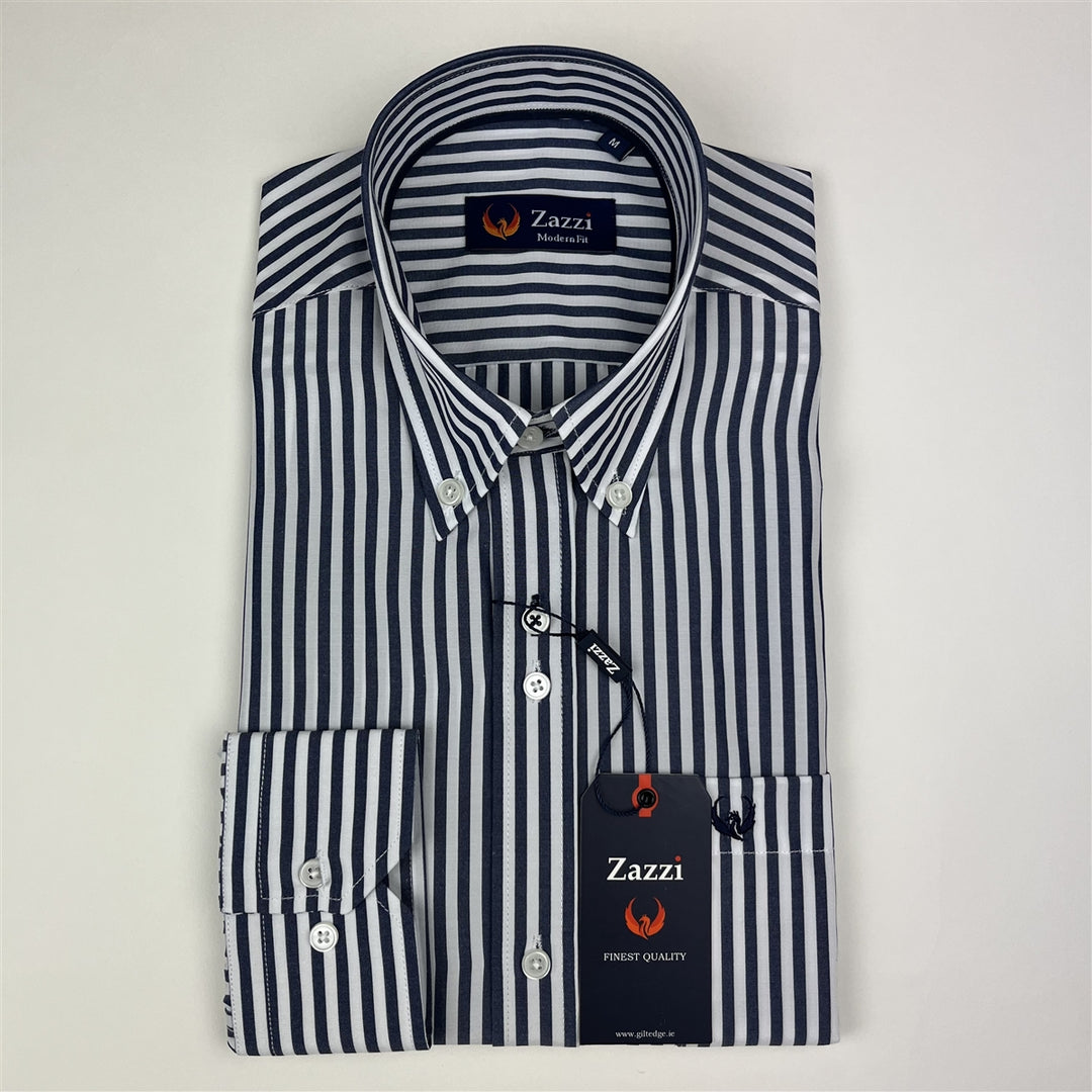 Zazzi Striped Button Down Shirt, Navy