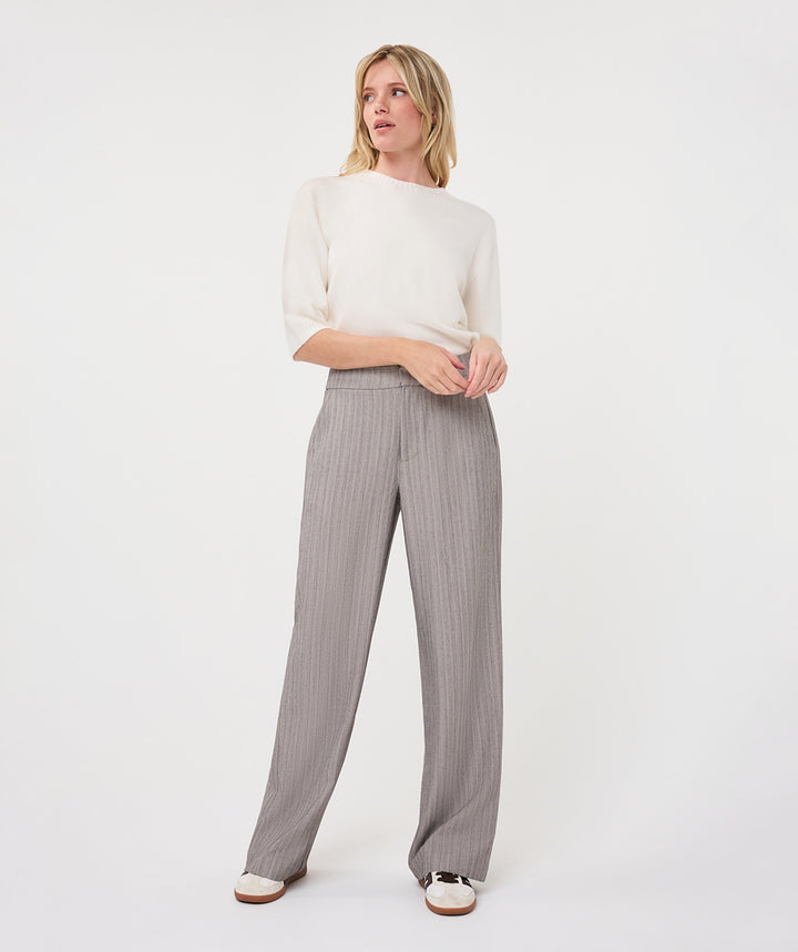 EsQualo Wide Elastic Herringbone Trousers, Light Grey