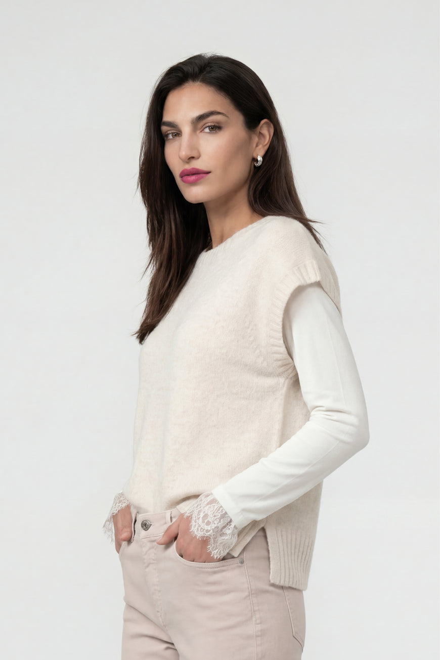 Monari Knitted Pullover with Lurex, Beige