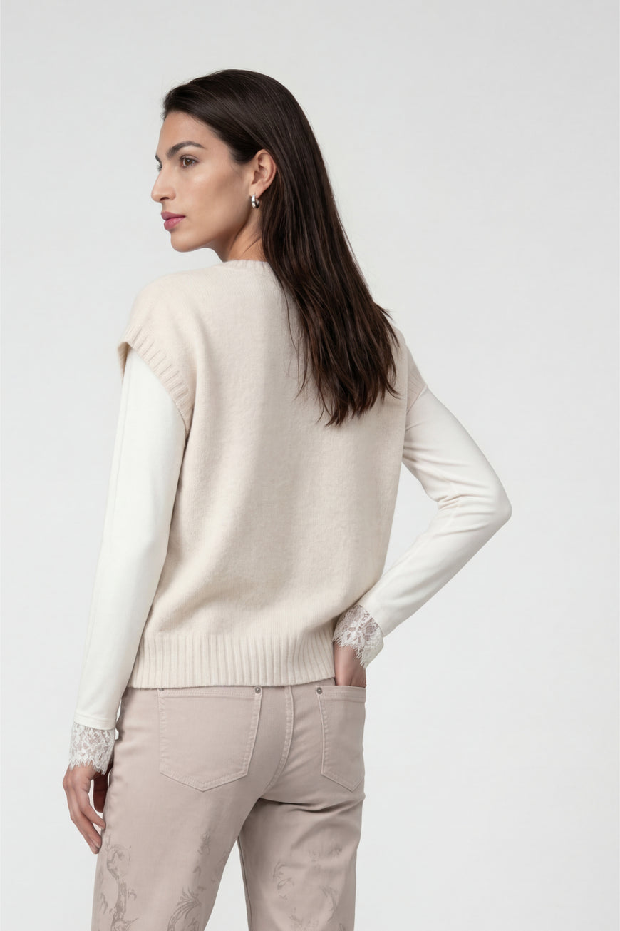 Monari Knitted Pullover with Lurex, Beige