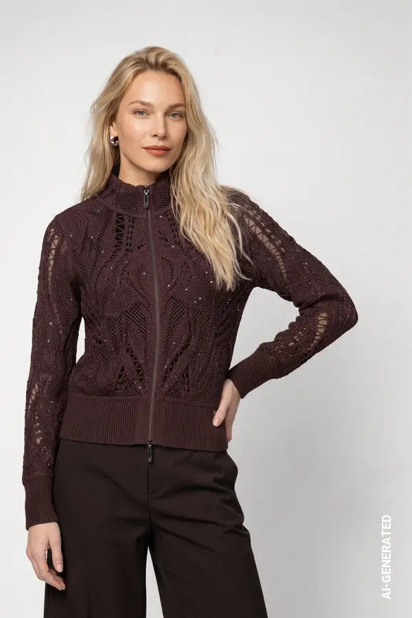 Monari Cardigan with Cornelly Pattern, Black Coffee
