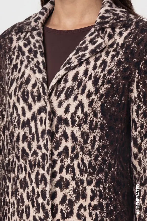 Monari Cardigan with Leopard Pattern, Black Coffee