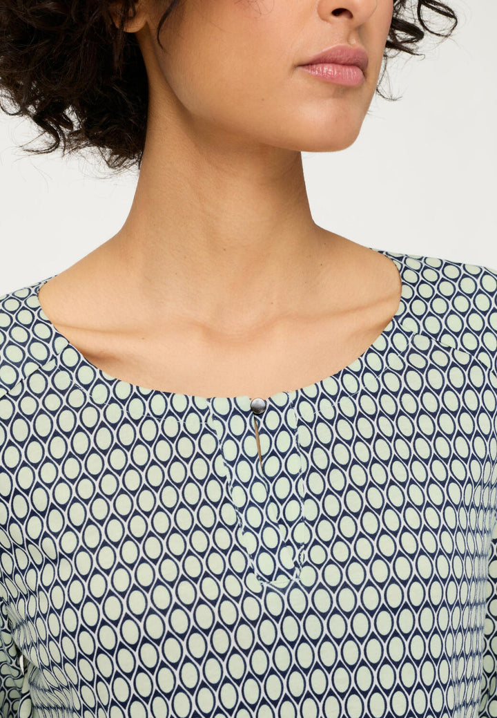Olsen Soft Mint Geometrisches Langarm-T-Shirt
