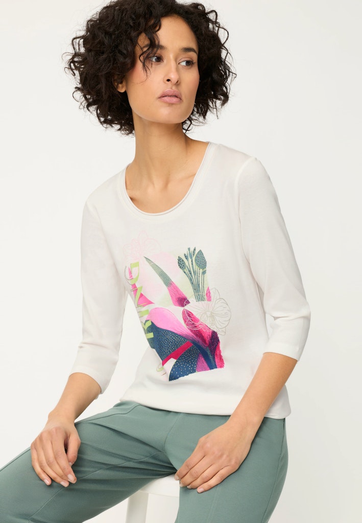 Olsen Off White Langarmshirt mit Blumenmuster