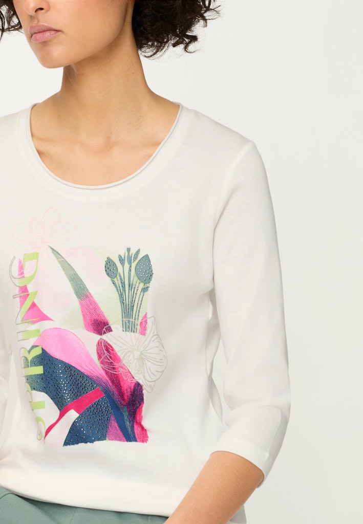 Olsen Off White Langarmshirt mit Blumenmuster