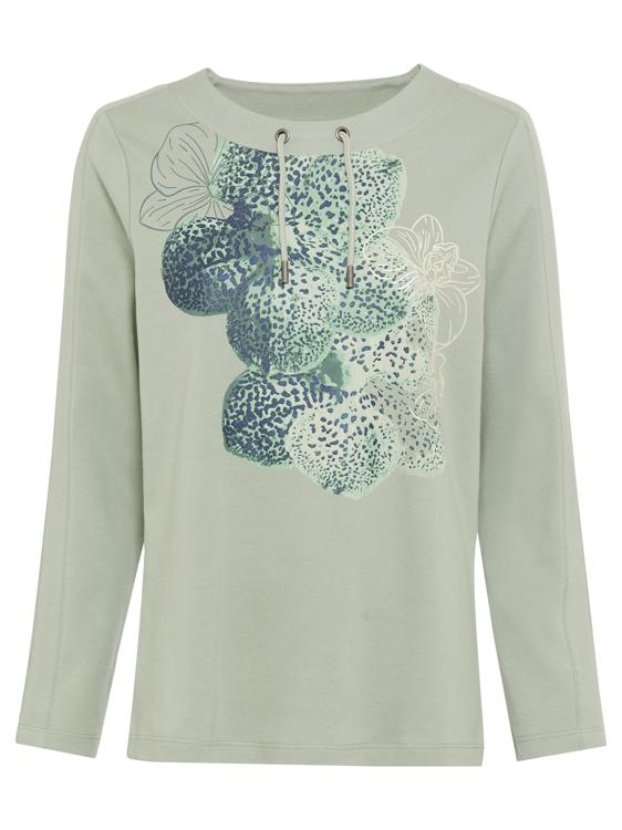 Olsen Salvia Grünes Langarm-Sweatshirt mit Blumenmuster