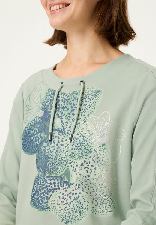Olsen Salvia Grünes Langarm-Sweatshirt mit Blumenmuster