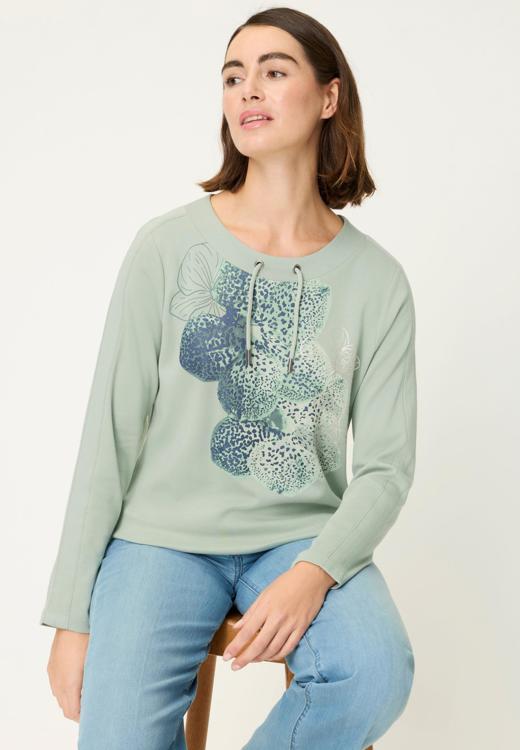 Olsen Salvia Grünes Langarm-Sweatshirt mit Blumenmuster