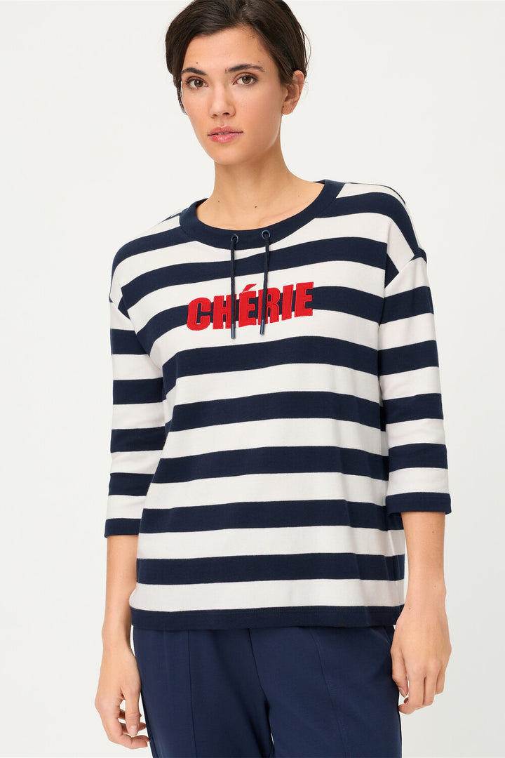 Olsen Blue Long Striped 'Chérie' Sleeve Sweatshirt