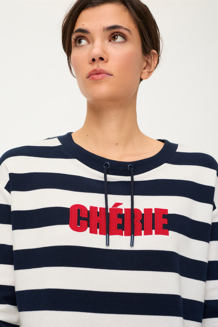 Olsen Blue Long Striped 'Chérie' Sleeve Sweatshirt