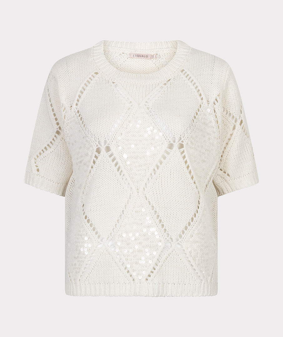 EsQualo Ecru Pullover mit Diamantpailletten