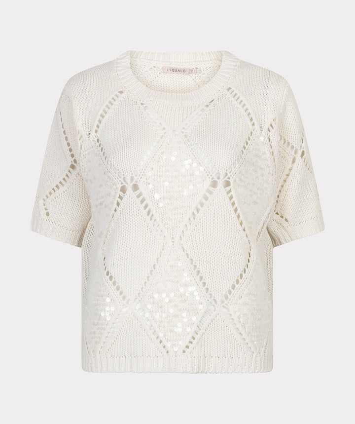 EsQualo Ecru Pullover mit Diamantpailletten