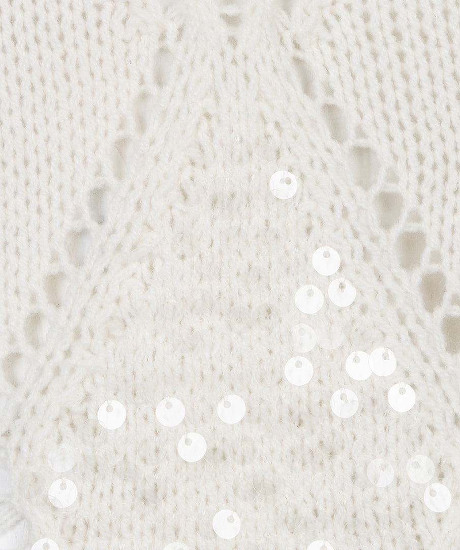 EsQualo Ecru Pullover mit Diamantpailletten