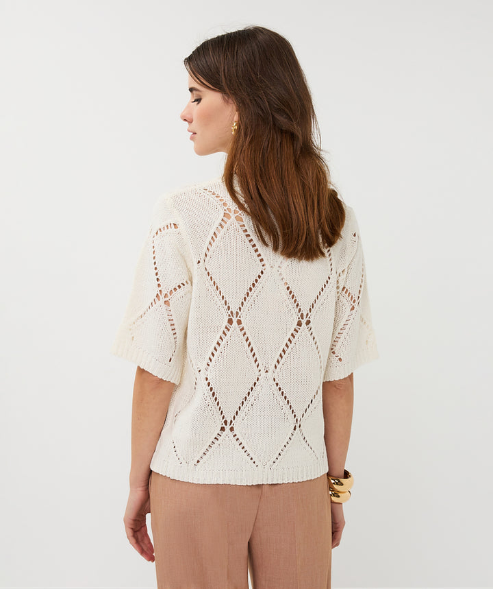 EsQualo Ecru Pullover mit Diamantpailletten