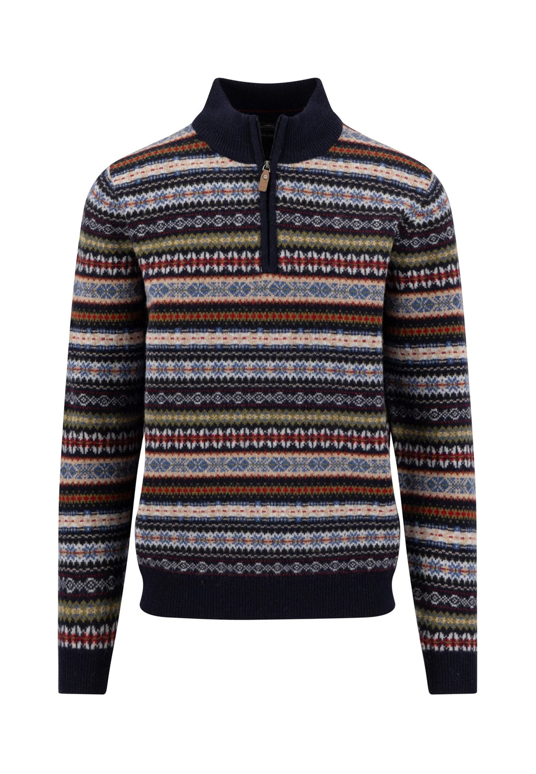 Fynch Hatton Wool Patterned Zip Jumper, Navy