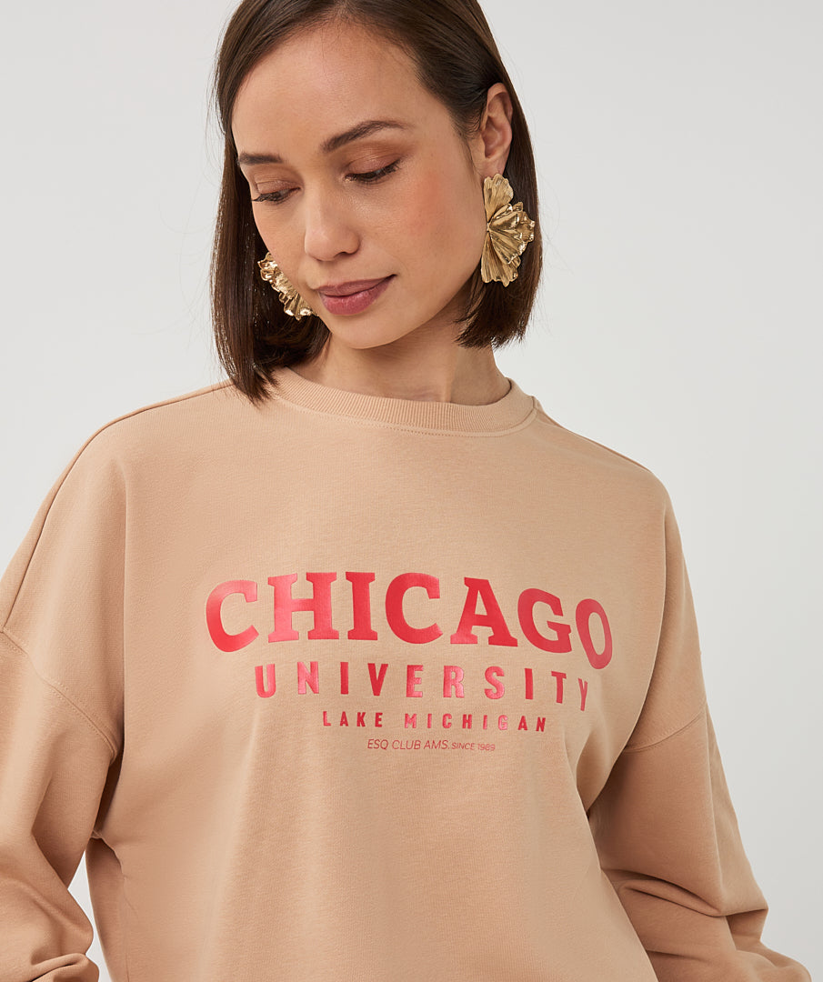 EsQualo Sand 'Chicago' bedruckter Pullover