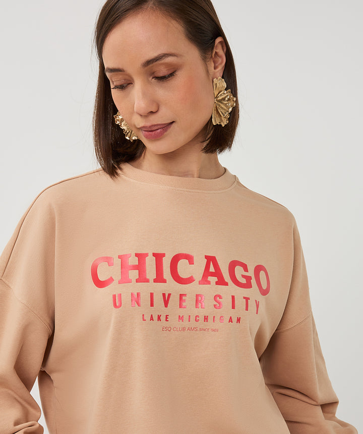 EsQualo Sand 'Chicago' bedruckter Pullover