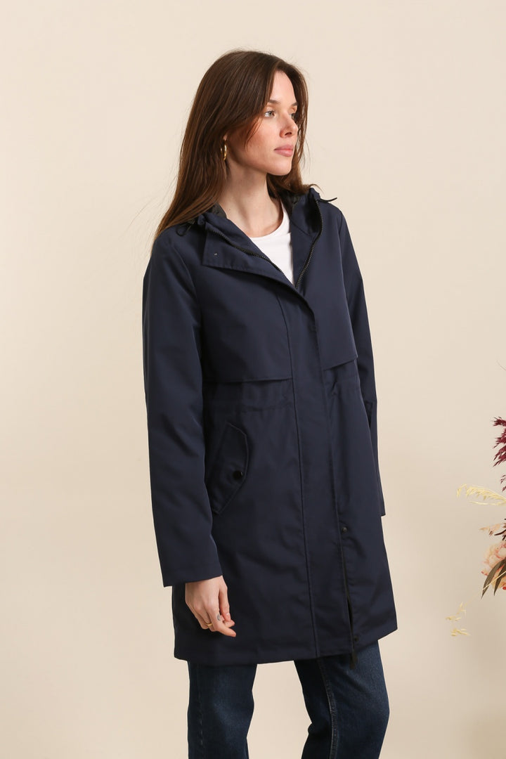 Langer, wasserdichter Parka in Khaki mit Kapuze