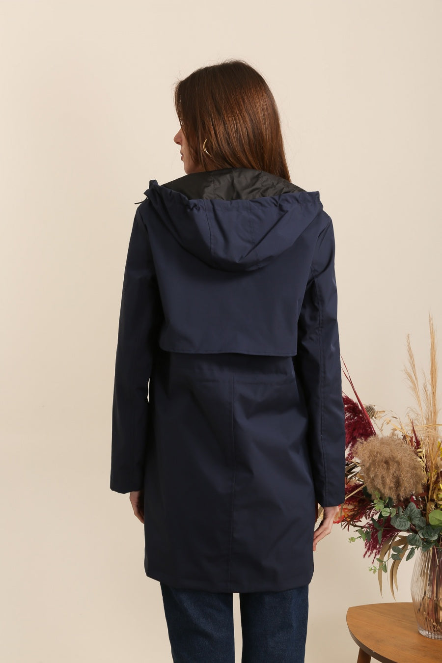 Langer, wasserdichter Parka in Khaki mit Kapuze