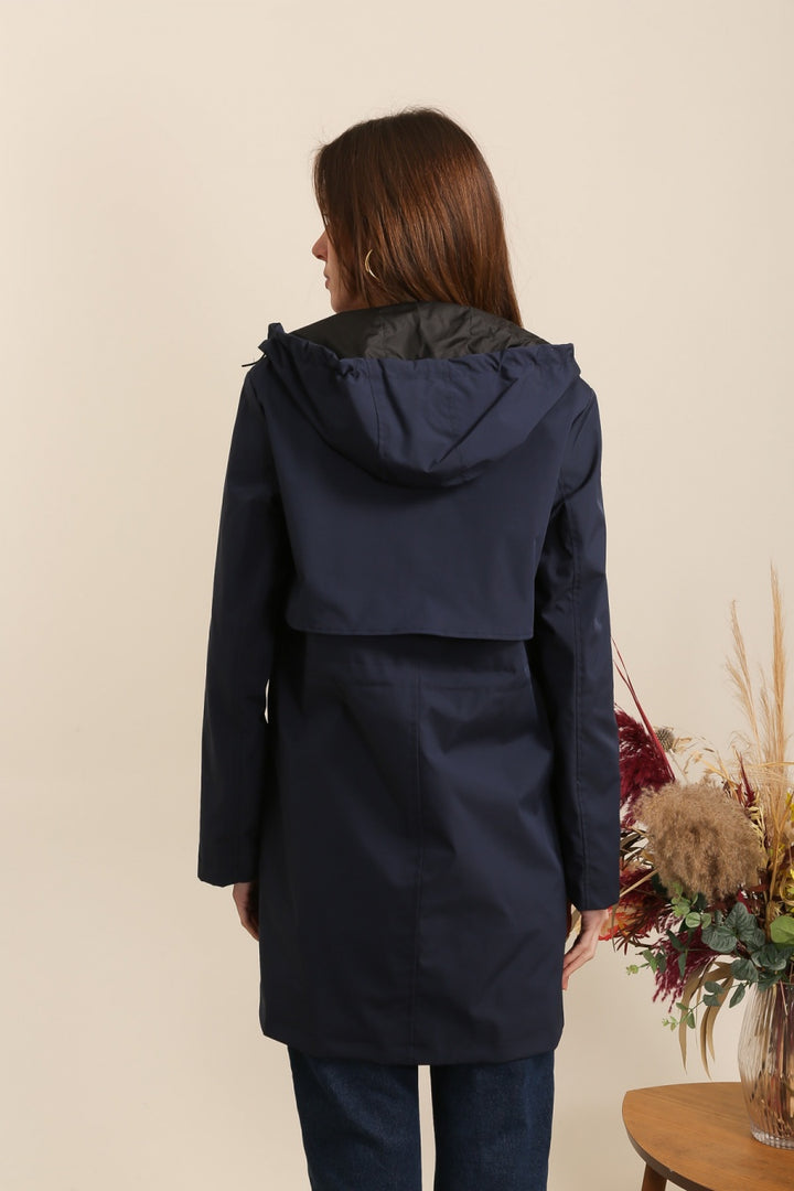 Langer, wasserdichter Parka in Khaki mit Kapuze