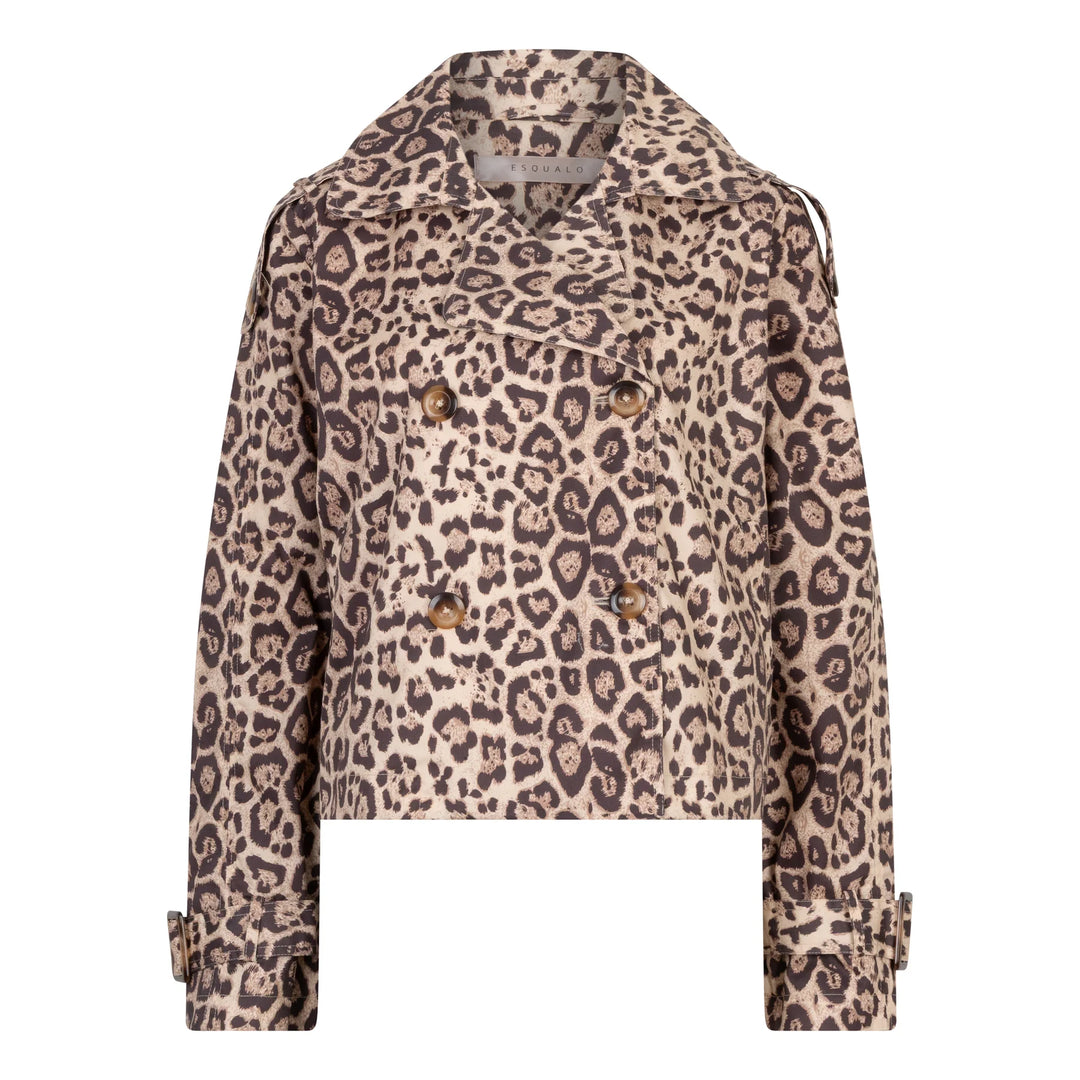 EsQualo Kurzer Trenchcoat mit Leopardenmuster