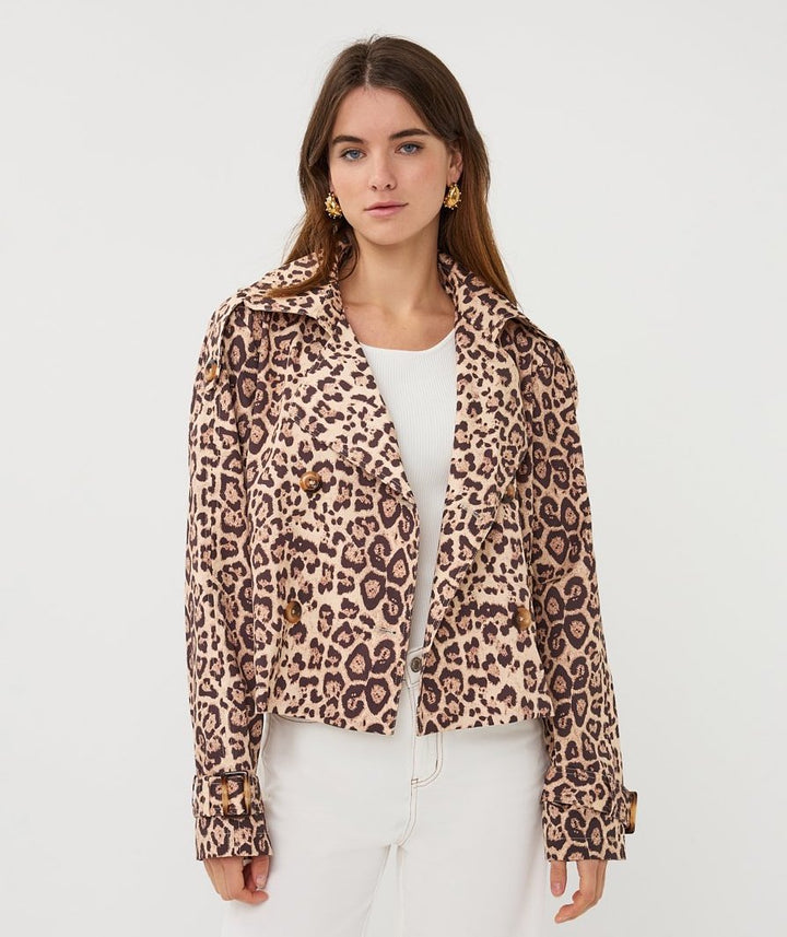 EsQualo Kurzer Trenchcoat mit Leopardenmuster