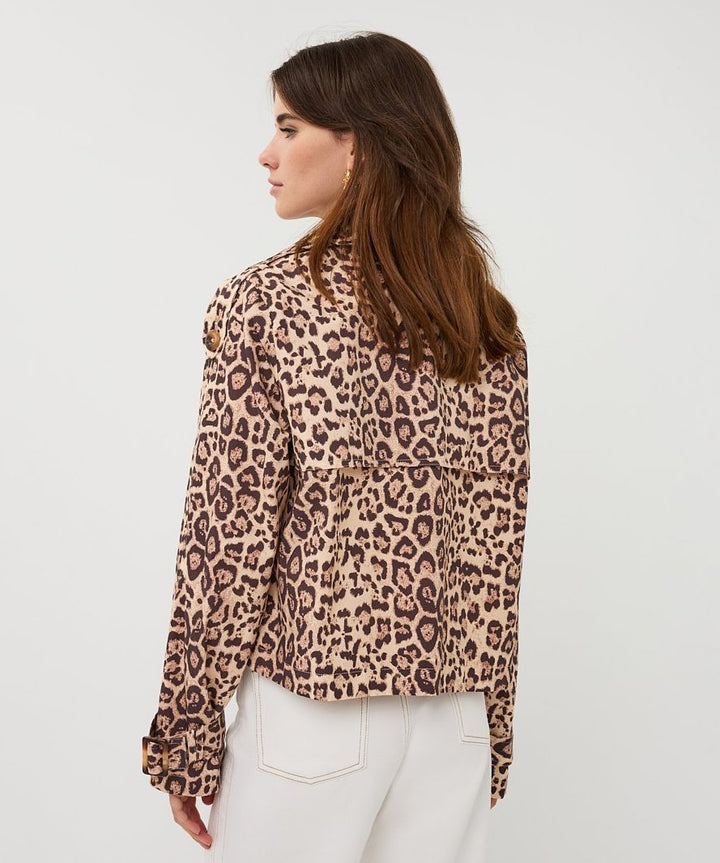 EsQualo Kurzer Trenchcoat mit Leopardenmuster