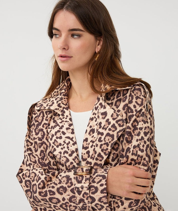 EsQualo Kurzer Trenchcoat mit Leopardenmuster