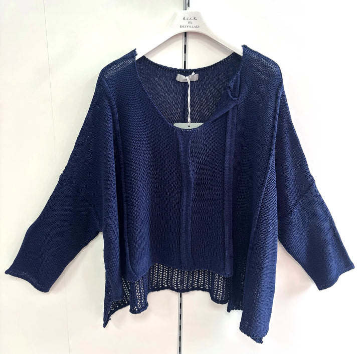 Dekollage Marineblauer Lagenstrickpullover