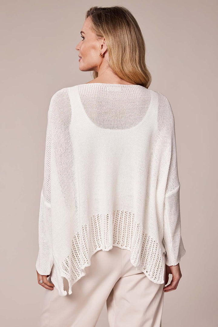 Weißer Lagenpullover mit Decollage-Muster