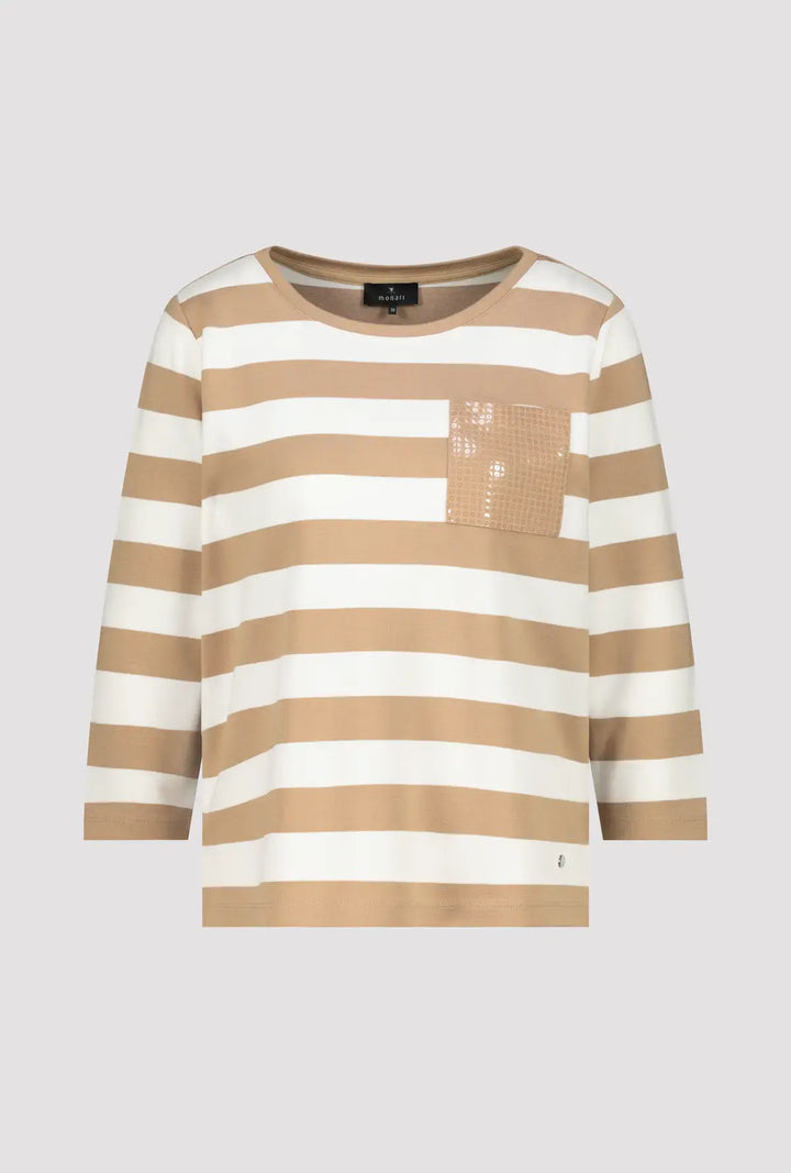 Monari Beige gestreiftes Sweatshirt