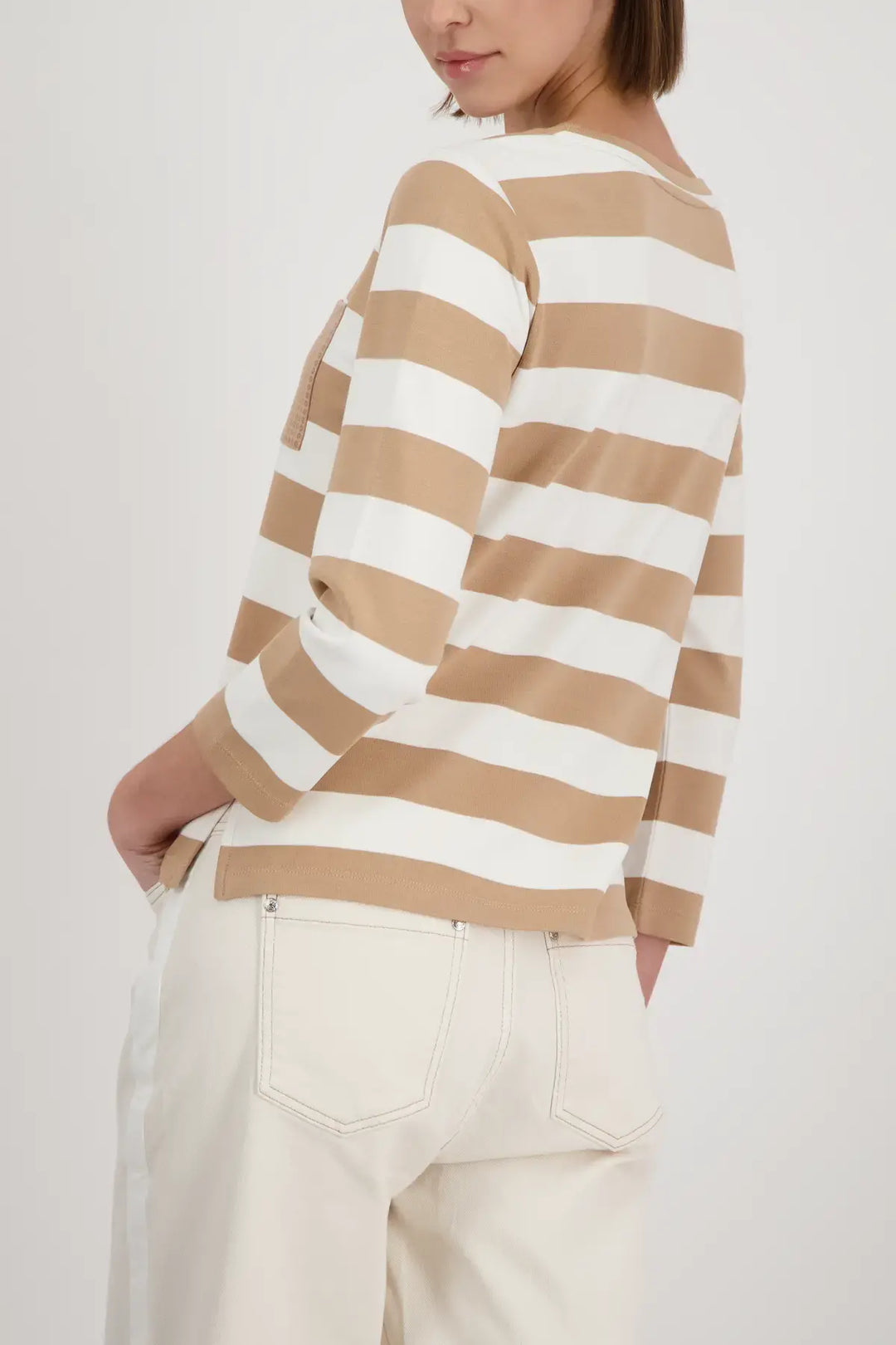 Monari Beige gestreiftes Sweatshirt