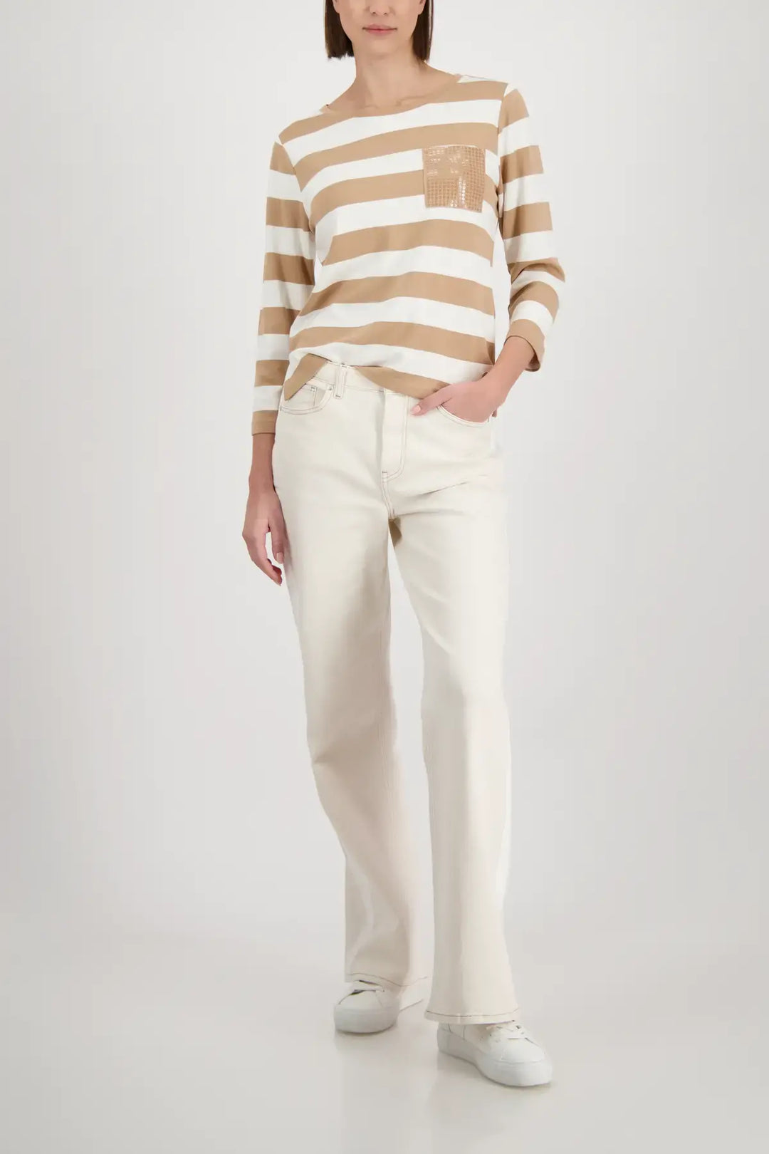 Monari Beige gestreiftes Sweatshirt