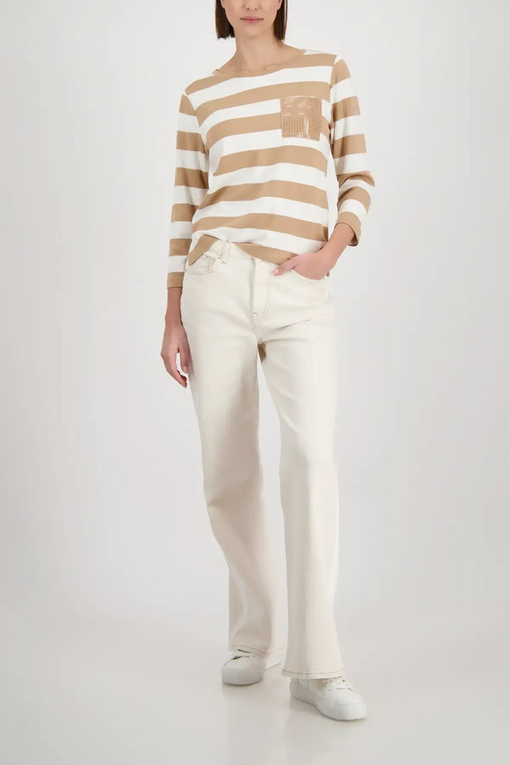 Monari Beige gestreiftes Sweatshirt
